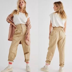 NWT Free People Ready To Run Cinch High Waist Pant in Parchment XL